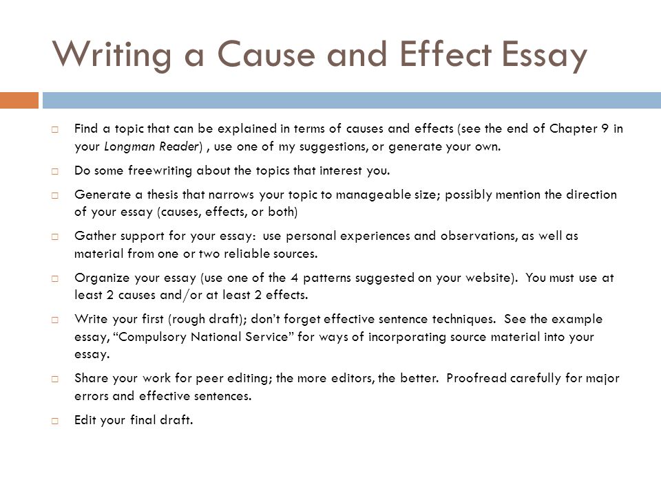 Write cause consequence essay